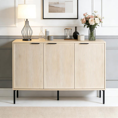 Modern Buffet Sideboard Cabinet with Storage, Fluted Coffee Bar with 3 Doors and Adjustable Shelves, Wood Console Cabinet for Dining Room, Kitchen, Living Room, Entryway