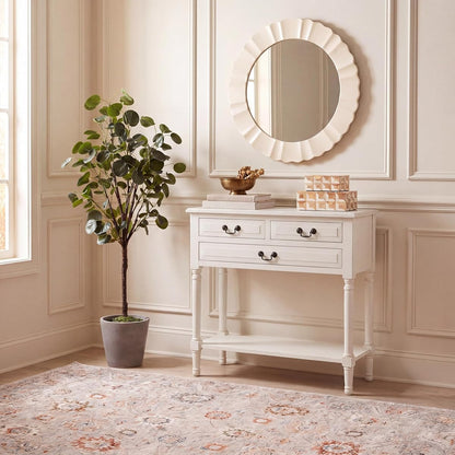 SAFAVIEH Furniture - Primrose 3-Drawer Console Table - Distressed White - Solid Wood - Farmhouse Classic Design - Ideal for Entryway, Living Room, Hallway, 23.5" W x 13" D x 29.5" H (CNS5707A)