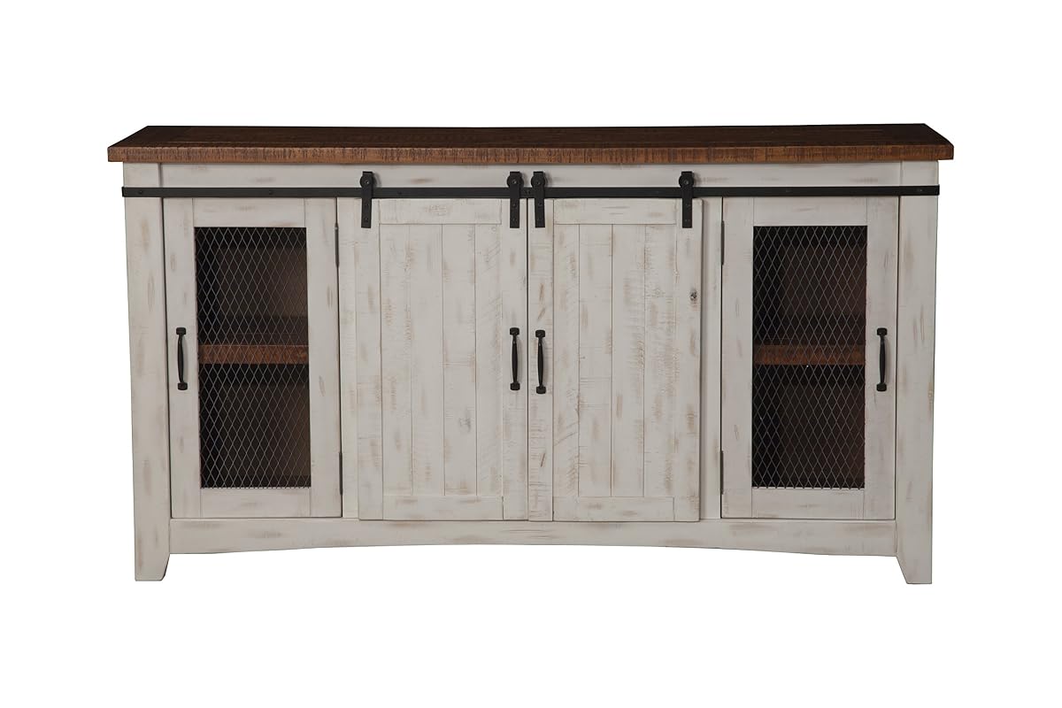 Martin Svensson Home Rustic 65" Wood Entertainment Center, White and Honey