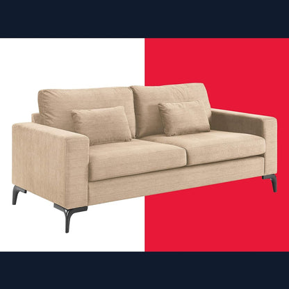 Tommy Hilfiger Austin Upholstered Sofa, Contemporary Square Arms Living Room Couch for Small Space, Plush Cushions, Wooden Frame and Legs, American Cream