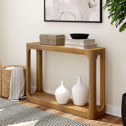 Forma Console Table, 46 Inch, Solid Wood Sofa Table, Entryway Table for Hallway, Narrow Behind The Couch Table, Console Tables for Entryway, Living Room, Foyer, Easy Assembly, Pecan