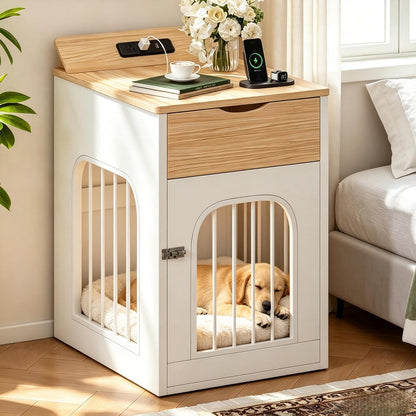 Dog Crate Furniture, Indoor Nightstand with Charging Station