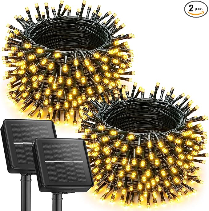 2 Pack Solar String Lights Outdoor Waterproof, 92Ft 240 LED Solar Lights Outdoor with 8 Modes, Outdoor Light Solar Powered for Patio Yard Tree Garden Party Decorations, Warm White