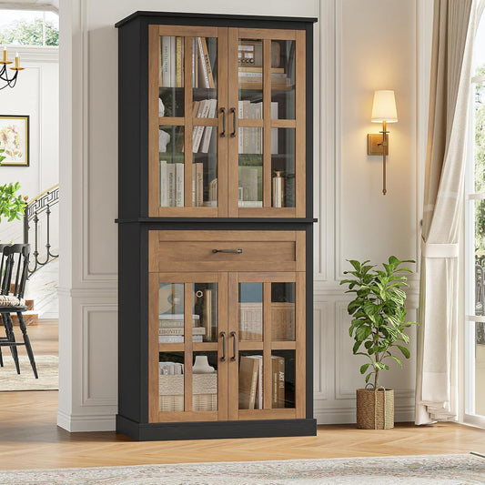 71'' Tall Kitchen Cabinet with Glass Doors and Drawer