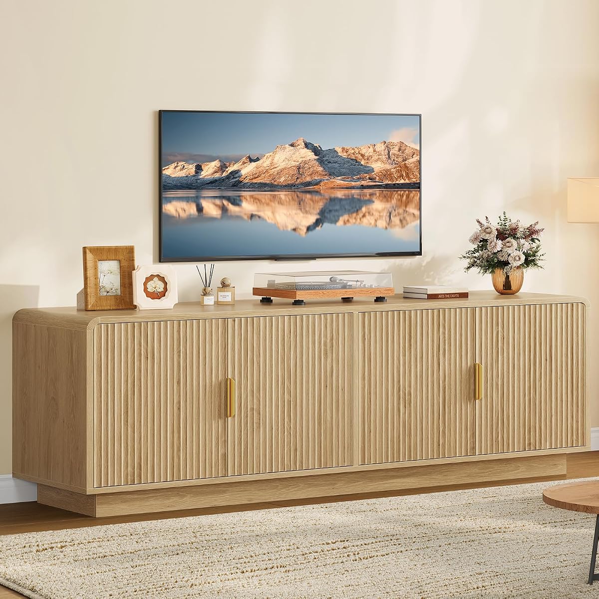 TV Stand for 75 inch TV, Entertainment Center with 2 Adjustable Shelves