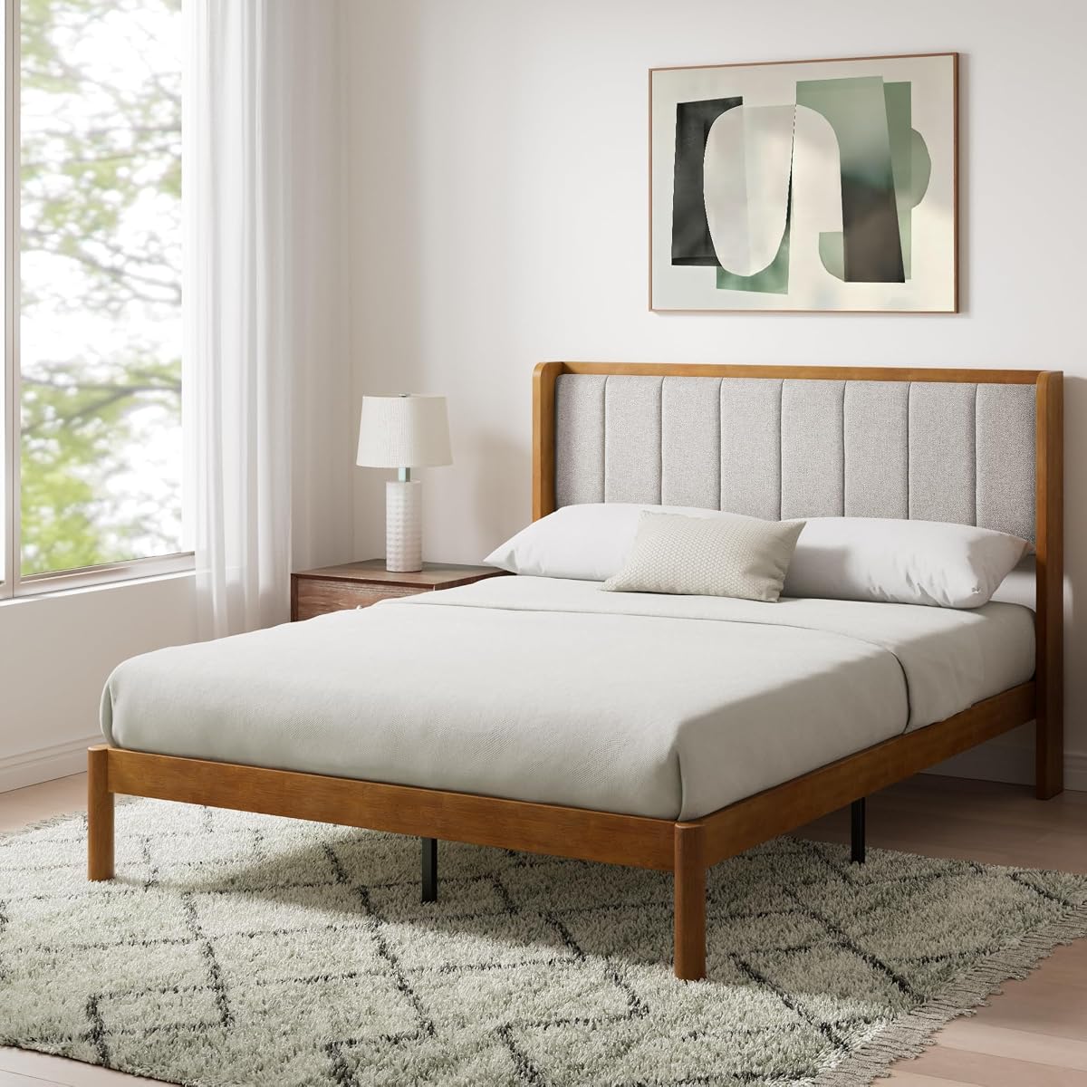Bamboo Platform Bed with Wingback Headboard