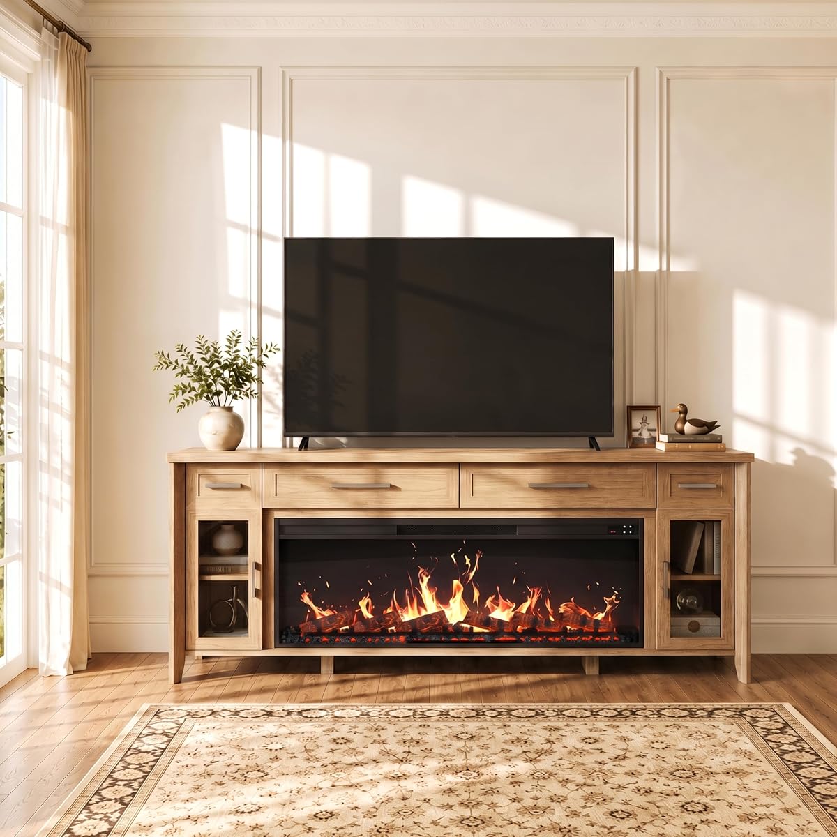 74" Apex Extra Large TV Stand with 48" Electric Fireplace - Camel