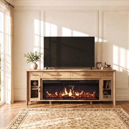 74" Apex Extra Large TV Stand with 48" Electric Fireplace - Camel