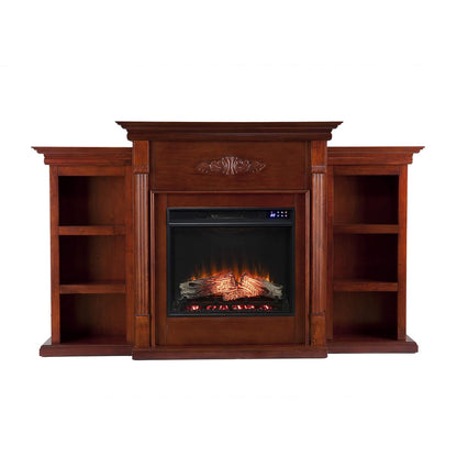 Tennyson Touch Screen Electric Fireplace with Book Shelves - Mahogany - Transitional Design, Brown Glass and Wood - Ideal for Living Room, Bedroom (FR8547)