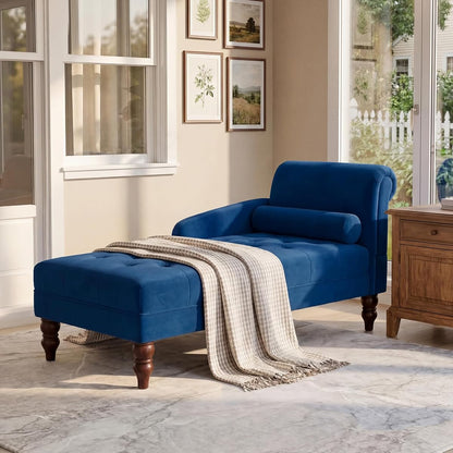 Tufted Upholstered Rolled Arm Chaise Lounges Indoor Chair