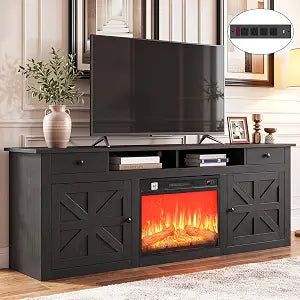 Electric Fireplace TV Stand with Storage for TVs up to 80", Black, view 2