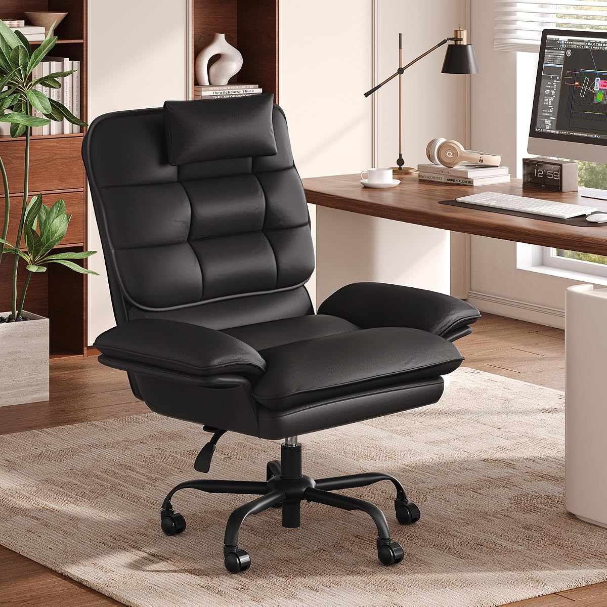 Criss Cross Chair with Adjustable Arms PU Leather Black