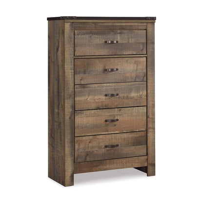 Signature Design by Ashley Trinell Rustic 5 Drawer Chest of Drawers with Nailhead Trim, Warm Brown