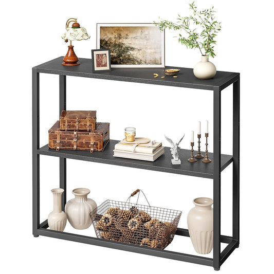 Small Entryway Table, 29.5" Narrow Console Table with Shelves, Black