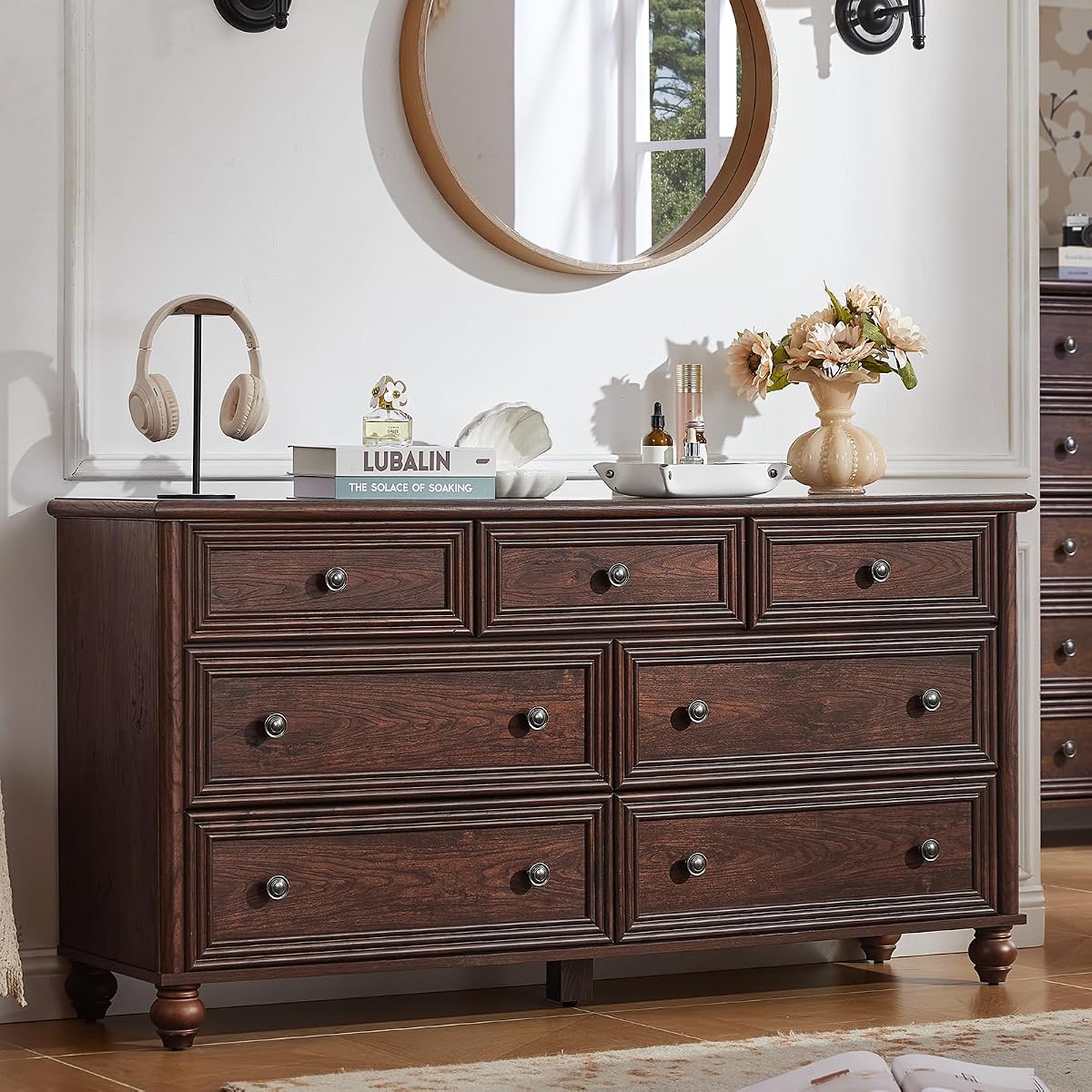 54" Dresser for Bedroom, Farmhouse 7 Drawers Dressers with Gourd Legs