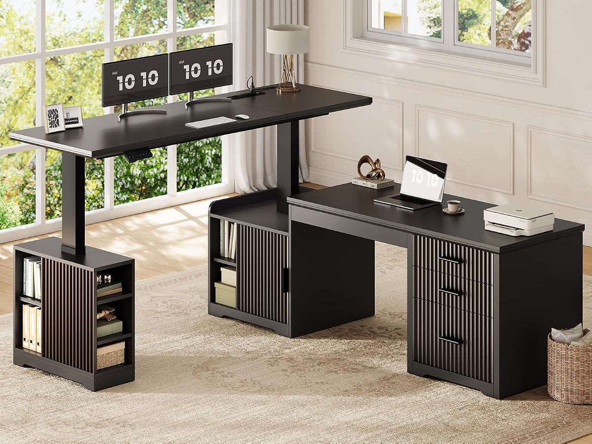 Fluted L Shaped Electric Standing Desk