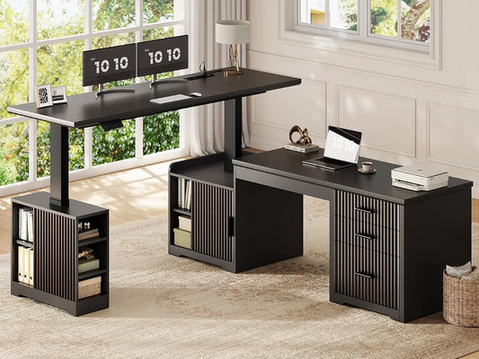 Fluted L Shaped Electric Standing Desk