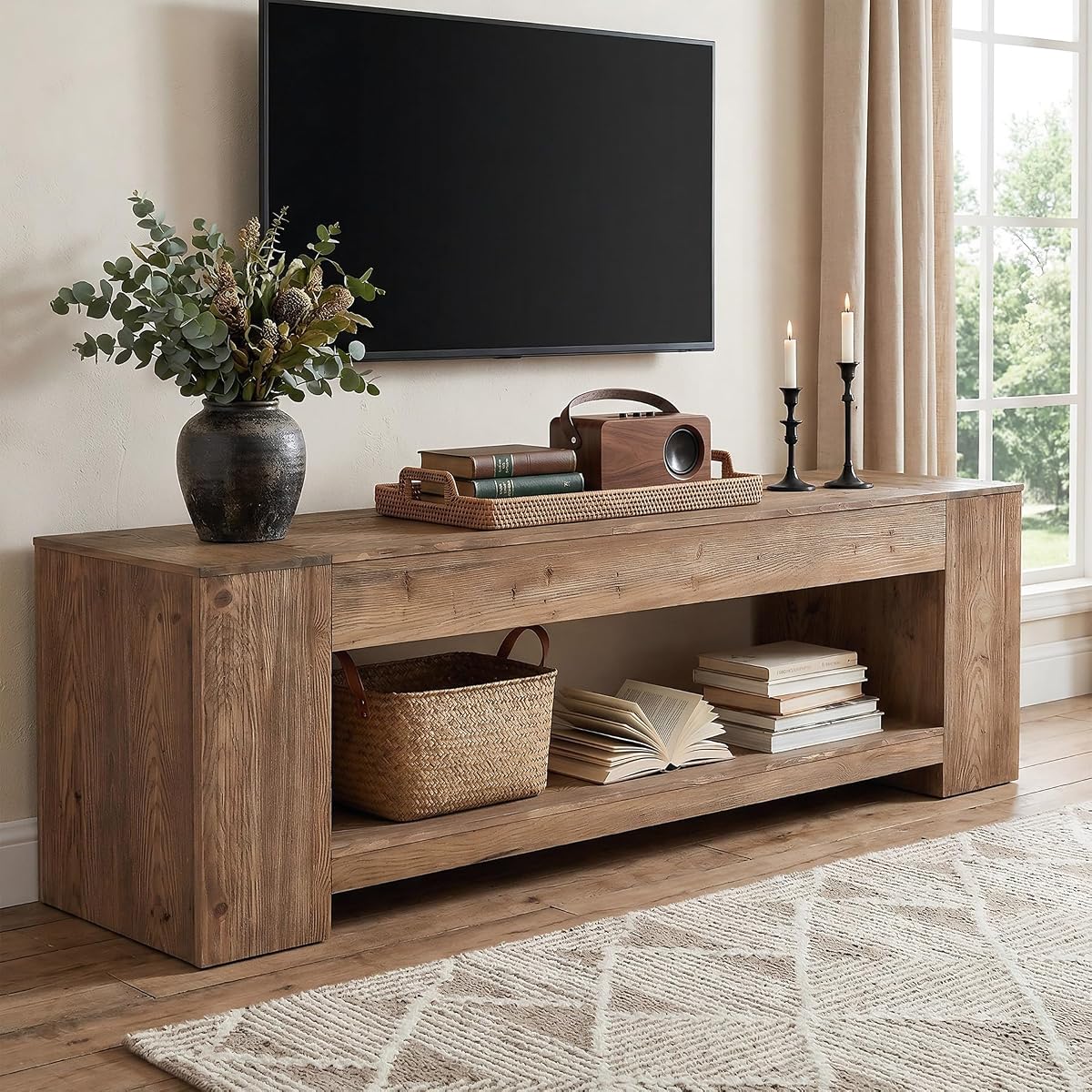 63" Solid Wood TV Stand for TVs up to 75", Farmhouse TV Console