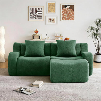 81.7” Sectional Boneless Sofa Couches, 2 Seater L-Shaped, Streamlined Design, No Assembly Modular Teddy Fabric Sofa for Living Room, Bedroom, Apartment, Home Office (Green)