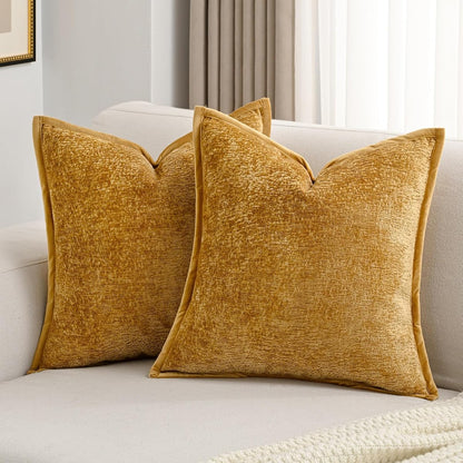 Tobacco Chenille Throw Pillow Covers 24x24 Inch Set of 2,Soft Cozy Bound Edge Design European Cushion Cover,Home Decor for Couch Bed Living Room