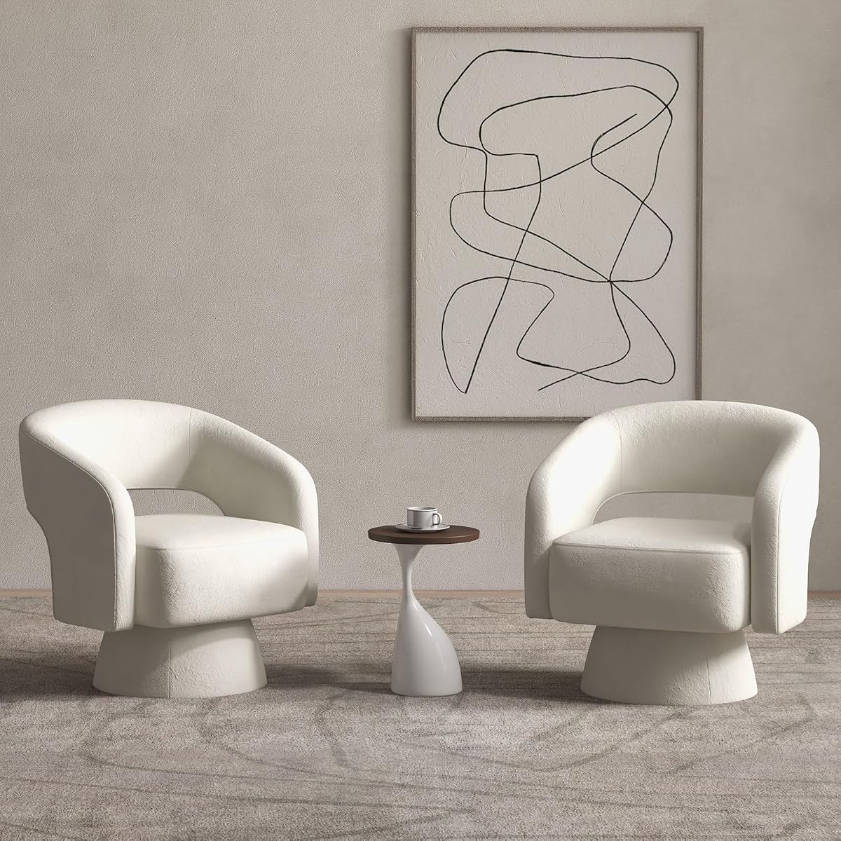Swivel Barrel Chair, Set of 2 Velvet Accent Armchair 360 Degree Swivel Club Chair for Living Room Bedroom Reception Room, Beige