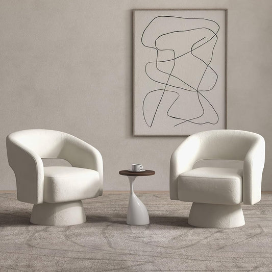Swivel Barrel Chair, Set of 2 Velvet Accent Armchair 360 Degree Swivel Club Chair for Living Room Bedroom Reception Room, Beige