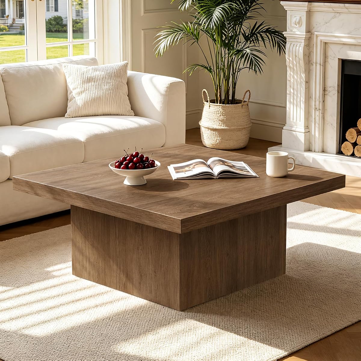 Square Coffee Table,Wooden Living Room Table,Center Table with a Large Tabletop,35.4" x 35.4",for Small Spaces, Apartments, Living Rooms, Vintage Brown