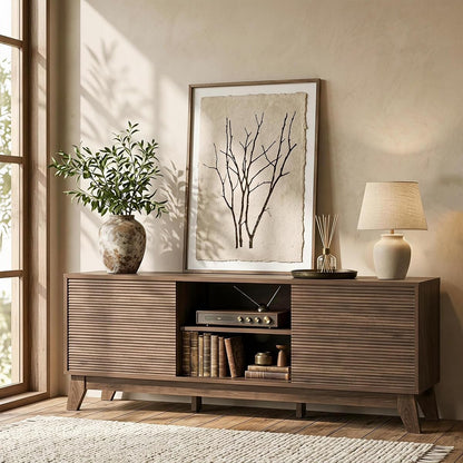 58" TV Stand for TVs up to 65", Mid Century Modern, Walnut