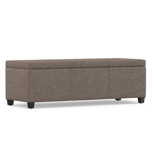 Avalon Storage Ottoman Bench - 48" Wide x 16" High Upholstered Linen Look Fabric Rectangular Lift-Top Ottoman in Fawn Brown, Contemporary Bench for Living Room with High-Density Foam