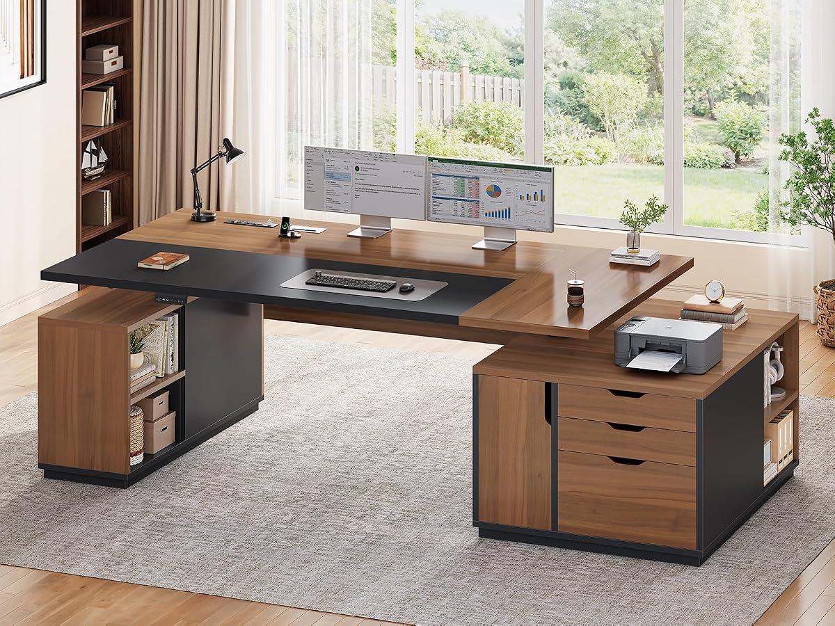 77.1" Executive Large Electric Standing Desk, Brown