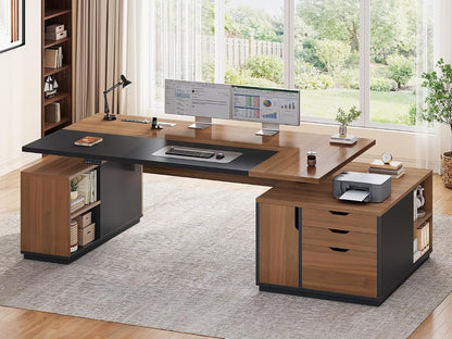 77.1" Executive Large Electric Standing Desk, Brown