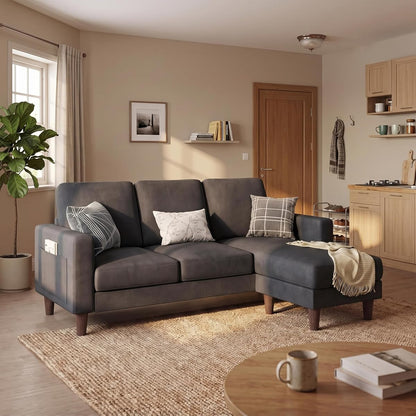 72" L Shaped Sofa Couches for Small Spaces, Apartment Charcoal Gray