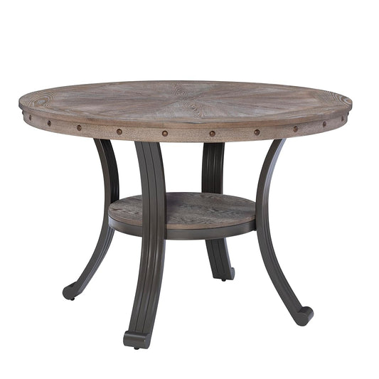 Powell Franklin Pewter Metal and Rustic Wood Table Dining