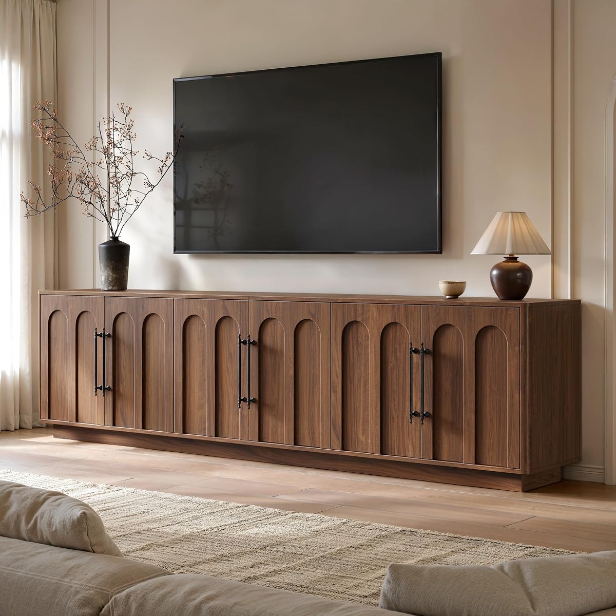 94.5" Extra Long Arched TV Stand for TVs Up to 100 Inch (Walnut)