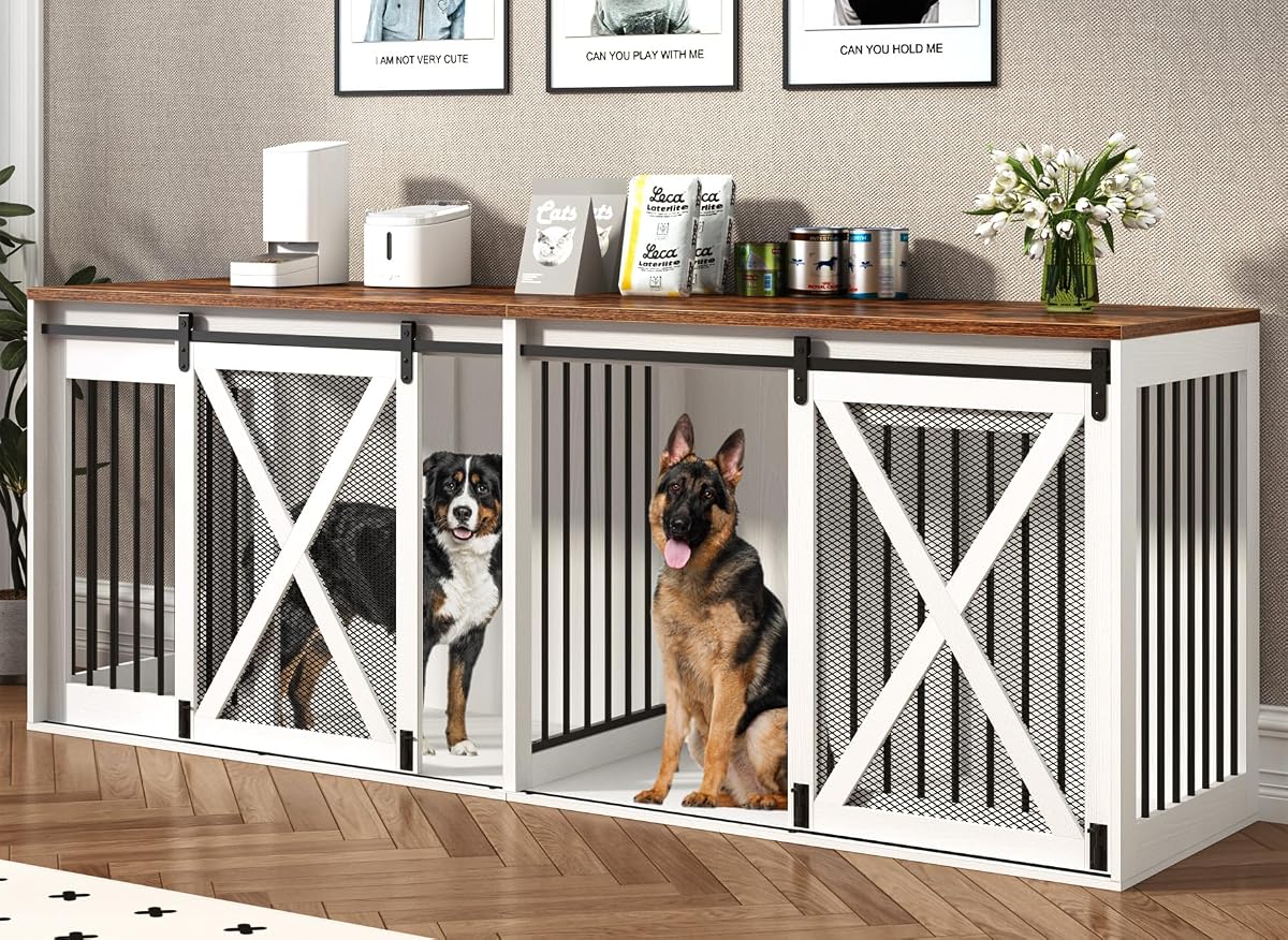 94.5 inch XXXL Double Dog Crate Furniture, White