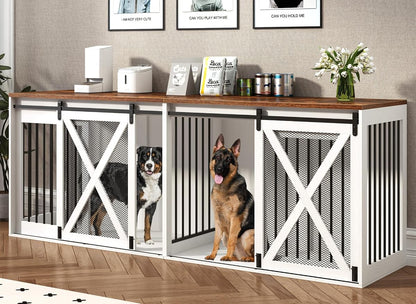 94.5 inch XXXL Double Dog Crate Furniture, White
