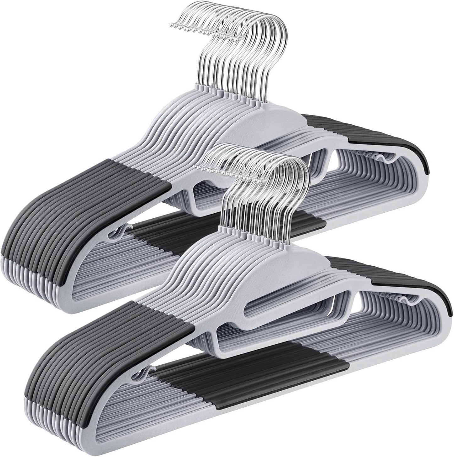 50 Pack Coat Hangers, Heavy-Duty Plastic Suit Hangers, S-Shaped Opening, Space-Saving, 360º Swivel Hook, 16.3 Inches Wide, Light Gray and Dark Gray UCRP41G-50