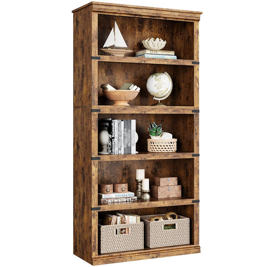 5 Tier Bookcase, Farmhouse Book Shelf with Storage, 71" Tall Book Case Wooden 5 Shelf Bookcase for Home Office, Living Room, Bed Room (Vintage, 67.4" H x 31.5" W x 12.8" D)