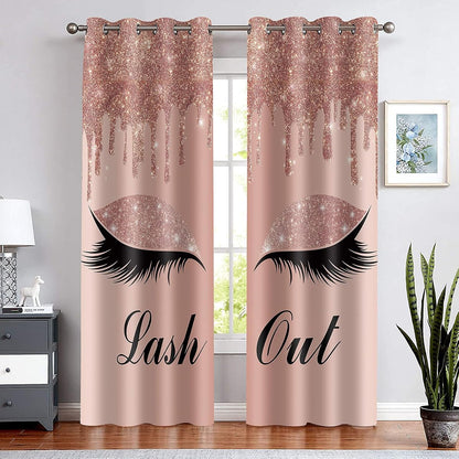 Unicorn Eyelash Print Curtain, Lash Out Pink Gold Drips (No Glitter No Sequin) Room Darkening Thermal Insulated Blackout Window Drapes for Living, Bedroom, 42"x 84", 2 Panels, CLLSSP771