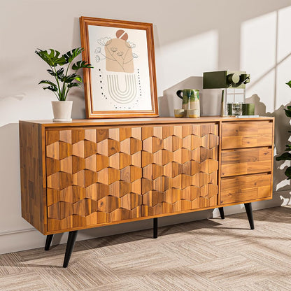 Georgina Sideboard 2 Doors & 3 Drawers, Mid Century, Teak Brown, 61"