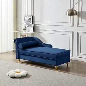 Modern Upholstery Chaise Lounge Chair with Storage Velvet (Navy Blue), view 2