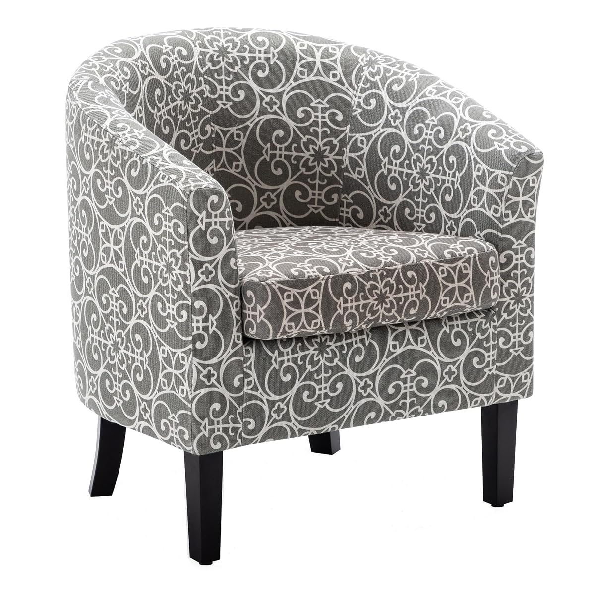 Accent Barrel Chair, Linen Round Chair Club Tub Sofa Corner Chair with Flared Legs and Cozy Soft Padding for Living Room Bedroom Waiting Room - White & Gray