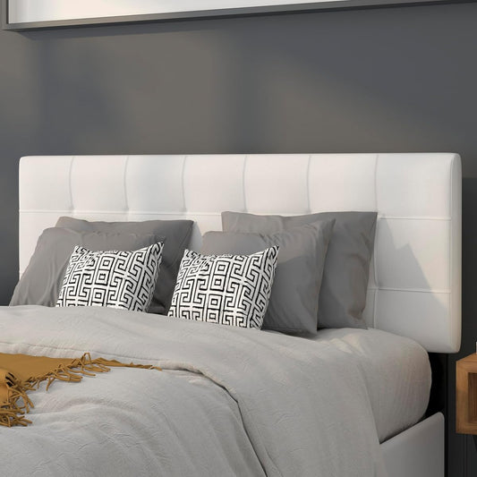 Bedford Box Stitch Tufted Upholstered Full Size Headboard in White Fabric