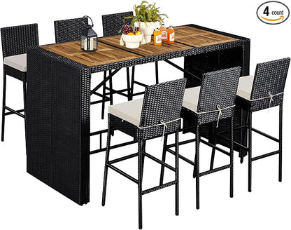 7 Piece Patio Dining Set Outdoor Acacia Wood Bar Table and Chairs, view 2