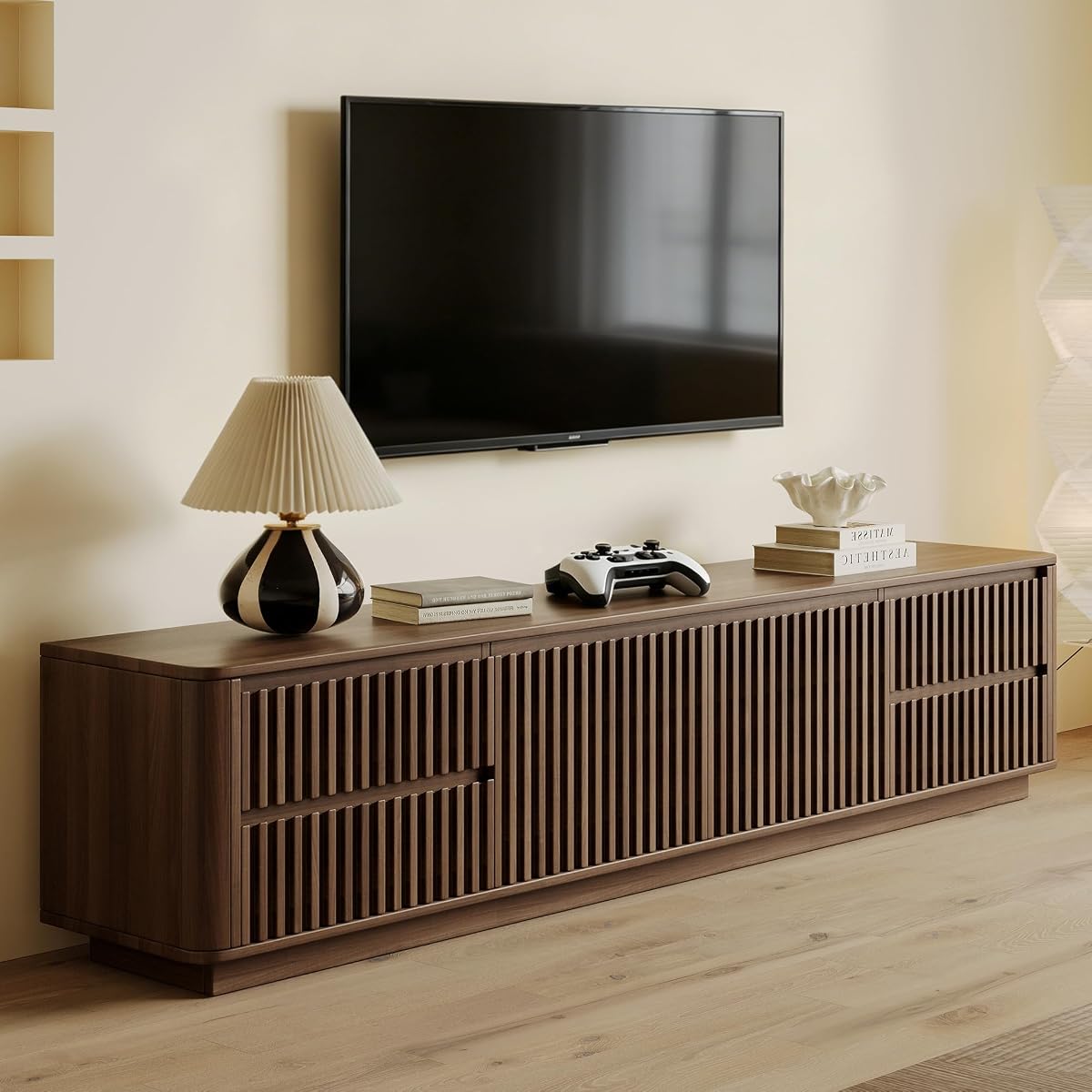 86.61" Mid Century Modern TV Stand for TVs up to 85"(Walnut)