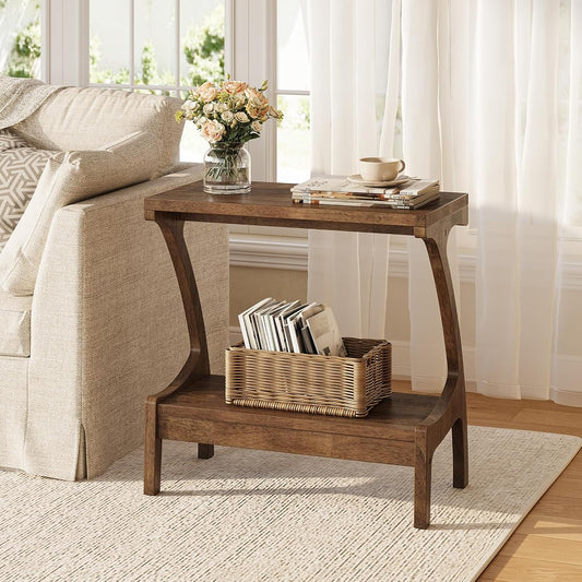 Solid Wood End Table with Storage Shelf, Small Accent Table for Living Room, Bedroom, or Office, Easy Assembly, Compact Side Table for Tight Spaces