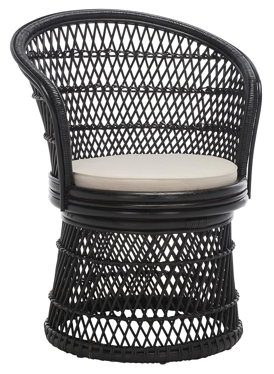 Home Collection – Iola Black & White Rattan Swivel Accent Chair, Fully Assembled Coastal Tub Chair with Cushion (SEA7043B)