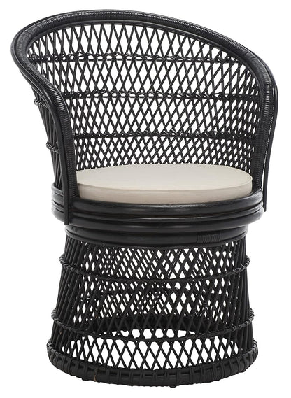 Home Collection – Iola Black & White Rattan Swivel Accent Chair, Fully Assembled Coastal Tub Chair with Cushion (SEA7043B)