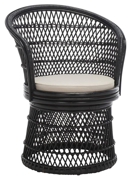 Home Collection – Iola Black & White Rattan Swivel Accent Chair, Fully Assembled Coastal Tub Chair with Cushion (SEA7043B)