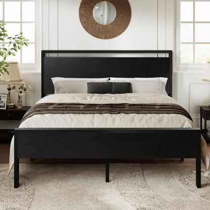 Black Oak Full Size Bed Frame with Metal Support